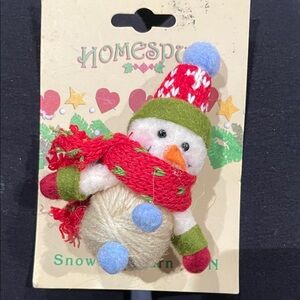 Vintage Cracker Barrel Snowman Pin with Red and Green Details